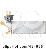Poster, Art Print Of Electric Plug Mascot Logo With A Silver Plaque