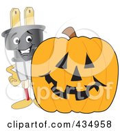 Poster, Art Print Of Electric Plug Mascot With A Halloween Pumpkin