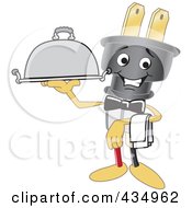 Royalty Free RF Clipart Illustration Of An Electric Plug Mascot Waiter by Mascot Junction