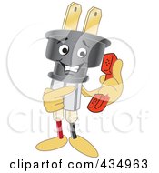 Electric Plug Mascot Holding A Phone