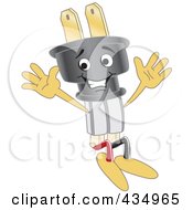 Royalty Free RF Clipart Illustration Of An Electric Plug Mascot Jumping