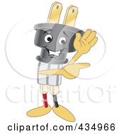 Poster, Art Print Of Electric Plug Mascot Waving And Pointing