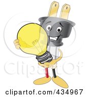 Electric Plug Mascot Holding A Light Bulb