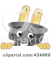 Royalty Free RF Clipart Illustration Of An Electric Plug Mascot Looking Over A Blank Sign by Mascot Junction