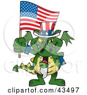 Clipart Illustration Of A Patriotic Uncle Sam Dragon Waving An American Flag On Independence Day