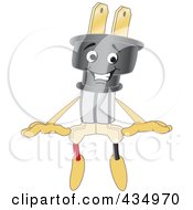 Royalty Free RF Clipart Illustration Of An Electric Plug Mascot Sitting On A Blank Sign