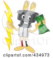 Electric Plug Mascot Holding Cash