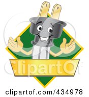 Poster, Art Print Of Electric Plug Mascot Logo With A Green Diamond And Gold Banner