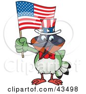 Clipart Illustration Of A Patriotic Uncle Sam Hummingbird Waving An American Flag On Independence Day