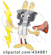 Electric Plug Mascot Holding A Megaphone