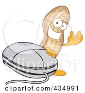 Peanut Mascot With A Computer Mouse