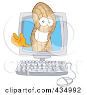 Royalty Free RF Clipart Illustration Of A Peanut Mascot On A Computer Screen