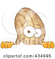 Royalty Free RF Clipart Illustration Of A Peanut Mascot Looking Over A Blank Sign