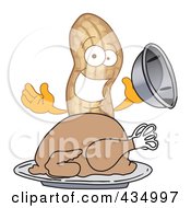 Peanut Mascot Serving A Roasted Turkey