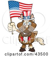 Poster, Art Print Of Patriotic Uncle Sam Horse Waving An American Flag On Independence Day
