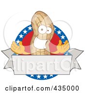 Poster, Art Print Of Royalty-Free Rf Clipart Illustration Of An American Peanut Mascot Logo With A Blank Banner