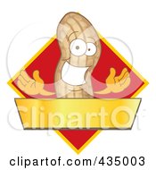 Peanut Mascot Logo With A Red Diamond And Gold Banner by Mascot Junction