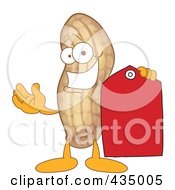 Peanut Mascot Holding A Red Price Tag