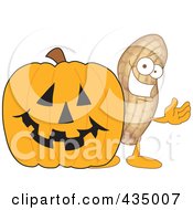 Peanut Mascot With A Halloween Pumpkin