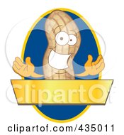 Peanut Mascot Logo With A Blue Oval And Gold Banner