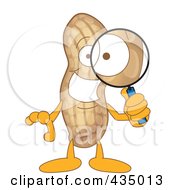 Peanut Mascot Using A Magnifying Glass