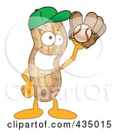 Peanut Mascot Playing Baseball
