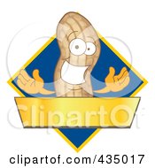 Royalty Free RF Clipart Illustration Of A Peanut Mascot Logo With A Blue Diamond And Gold Banner by Mascot Junction