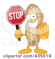 Peanut Mascot Holding A Stop Sign