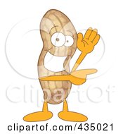 Royalty Free RF Clipart Illustration Of A Peanut Mascot Waving And Pointing by Mascot Junction