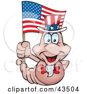 Clipart Illustration Of A Patriotic Uncle Sam Worm Waving An American Flag On Independence Day by Dennis Holmes Designs