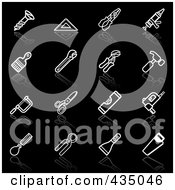 Royalty Free RF Clipart Illustration Of A Digital Collage Of White Tool Application Icons With Reflections 2