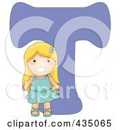 Poster, Art Print Of Kid Letter T With A Little Girl