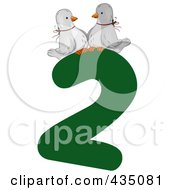 Poster, Art Print Of Two Trutle Doves On A Green Number Two
