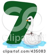 Poster, Art Print Of Swan A Swimming By A Green Number Seven