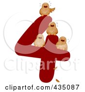Poster, Art Print Of Four Calling Birds On A Red Number Four
