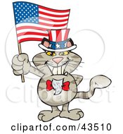 Poster, Art Print Of Patriotic Uncle Sam Cat Waving An American Flag On Independence Day