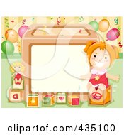 Poster, Art Print Of Birthday Girl Frame With Blocks A Doll And Balloons