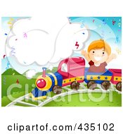Poster, Art Print Of Birthday Boy Riding On A Train With A Blank Cloud