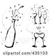 Poster, Art Print Of Digital Collage Of Black And White Stenciled Wedding Champagne
