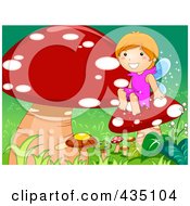 Poster, Art Print Of Fairy Girl Sitting With Mushrooms