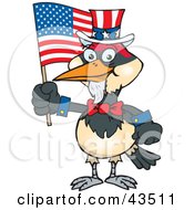 Clipart Illustration Of A Patriotic Uncle Sam Woodpecker Waving An American Flag On Independence Day