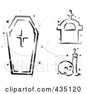 Poster, Art Print Of Digital Collage Of A Black And White Stenciled Coffin Tombstone And Skull