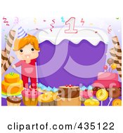 Royalty Free RF Clipart Illustration Of A Birthday Boy Frame With A Cake And One Candle
