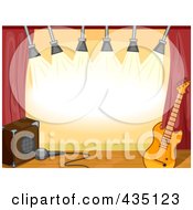 Royalty Free RF Clipart Illustration Of A Deserted Stage With A Guitar Lights And Speaker by BNP Design Studio