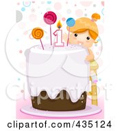Poster, Art Print Of First Birthday Girl Reaching Towards The Candle On Her Cake