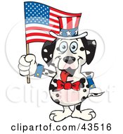 Poster, Art Print Of Patriotic Uncle Sam Dalmatian Waving An American Flag On Independence Day