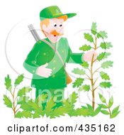 Forest Ranger Man Inspecting A Plant