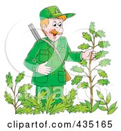 Cartoon Forest Ranger Man Inspecting A Plant