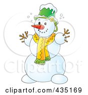 Royalty Free RF Clipart Illustration Of A Happy Snowman With A Bucket Hat And Scarf