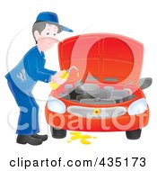 Poster, Art Print Of Airbrushed Car Mechanic Changing The Oil